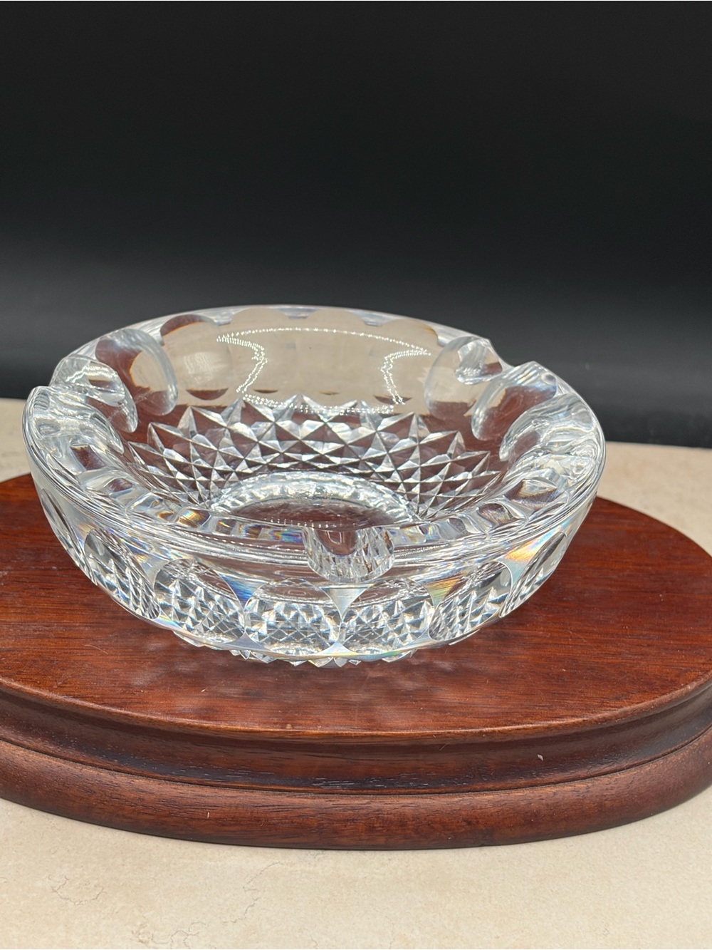 Vtg Waterford Crystal Colleen 5" Ashtray Diamond, Olive Cut And Thumbprints MCM